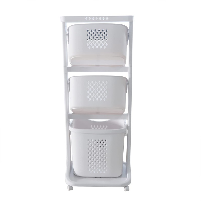 Laundry Basket, 3 Tiers Storage Basket Plastic Clothes Hamper Movable