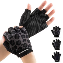 Fitgriff® Trainingshandschuhe für Damen und Herren - Fitness Handschuhe für Krafttraining, Kraftsport, Training, Gym, Workout, Lifting Gloves (Leopard, 7)