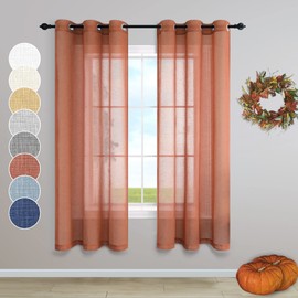 Terracotta Sheer Curtains 38 Inch Wide for Small Window 2 Panel Sets Grommet Elegant Faux Linen Textured Cafe Tier Narrow Curtains for Side Windows Kitchen Door Width 38 x 45 Inch Length Rust