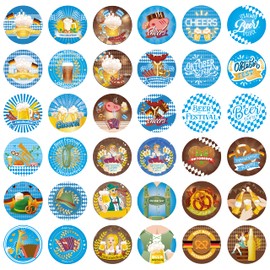 W1cwey 288pcs Oktoberfest Large Labels Stickers, 1.96 Inch 36 Design German Beer Festival Circle Cheers Sticker Self-Adhesive Decals for Bottle Luggage Bag Oktoberfest Party Favor Supplies