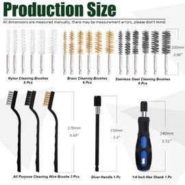 Keadic 23 Pcs Bore Wire Brush Assortment Set Contains 9/11/13/15/17/19 mm Stainless Steel, Nylon, Brass Cleaning Twisted Brushes with 1/4 Inches Hex Shank for Power Drill Impact Driver