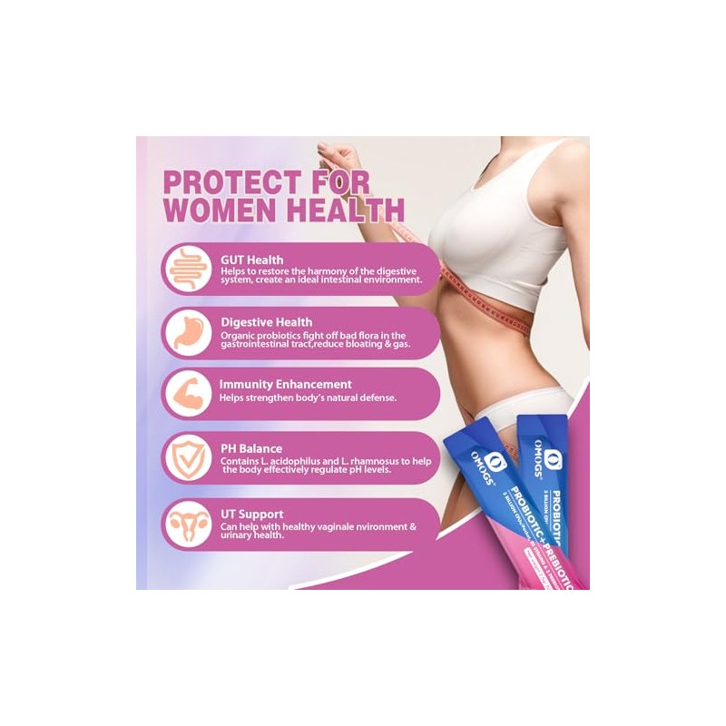 OMOGS Women's Probiotic Powder with Cranberry Extract - Digestive &