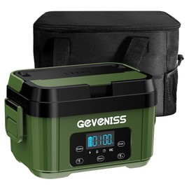 Geveniss Cordless Electric Lunch Box for Adults – Battery-Powered Heated Lunch Box Food Warmer with 1.1L Stainless Steel Container, Timer Function, Leakproof, Portable for Work, Travel, Office