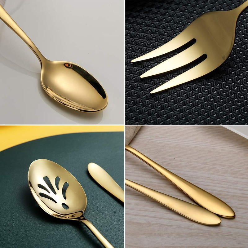 HOMQUEN Gold 10-Piece Serveware Cutlery Set, Stainless Steel Serving Utensil