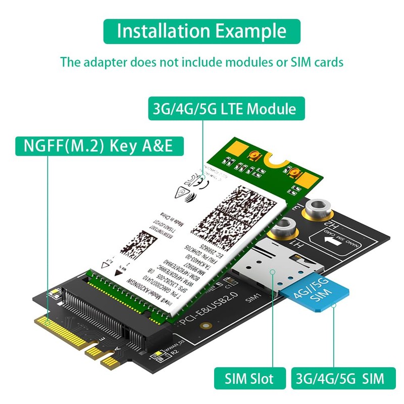 M.2 Key B to A+E Adapter with Nano SIM Card
