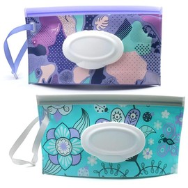 Portable Tissue Storage Bag, Wipe Dispenser,Portable Refillable Wipe Holder Wipe Dispenser Bag Reusable Travel Wet Wipe Pouch, 2 Counts/set Cute Zipper Flip-top Tissue Storage Bag, Back to School Organiser - Colour: blue purple