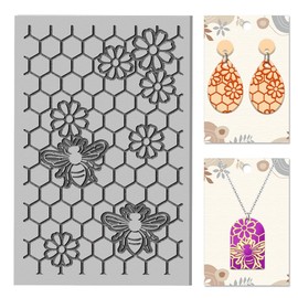 CHGCRAFT Beehive Bees Clay Texture Mat Daisy Flowers Polymer Clay Molds DIY Texture Tools for Pottery Earring Jewelry Making Stamp Engraving Machines, Bees, 3.9x2.6inch