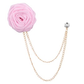 Pink Rose Lapel Pin Tassel Chain Brooch for Men - Wedding Accessory