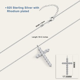 SAMIOVJ Moissanite Cross Necklace for Women, D Color VVS1 Clarity Moissanite Diamond Cross Pendant Necklaces 925 Sterling Silver with Box Chain, Cross Necklace for Her Jewelry Gifts