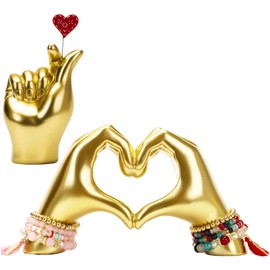 Gold Gesture Decor for Living Room, Heart Hand Statue Room Decoration, Love Finger Sculpture for Shelves, Home,Bedroom, Bookshelf, Coffee Table, Wedding Small Ornament Home Decoration, Decor 2Pcs