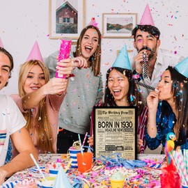 Stuff4 95th Birthday Poster Framed - Born In 1930 Vintage Newspaper - Happy 95th Birthday Gifts for Women Men Retro Back In 1930, 8x10 Inch Ninety-Five Ninety-Fifth Decor Decoration Bday Party