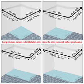 SIKAIQI Stretchable 304 Stainless L Shaped Bathroom Bathtub Corner Shower Curtain Rod Rack (Black 24"-69" x 24"-85", Maximum size 114''), Drill Free Install, for Bathroom,Clothing Store,Private space