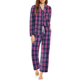 Ekouaer Pajamas Set for Womens 2 Piece Cotton Plaid Pjs Long Sleeve Sleepwear Soft Button Down Loungewear with Pockets
