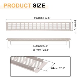 uxcell Door Air Vent Cover, 23.6" x 3" Aluminum Ventilation Grille Decorative Covers Louvered Air Return Vent Cover with Screws for Cabinet Wardrobe Door Wardrobe Shoes Cabinet (Grey)