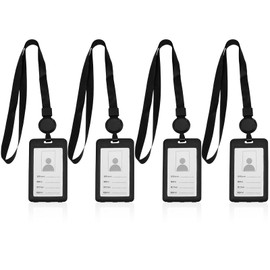 TUONYIS 4 Pcs Lanyard with Card Holder Retractable Lanyard, ID Badge Holder with Clear ID Credit Cards Slot and Detachable Neck Lanyards for Office School Credit Cards (Black)