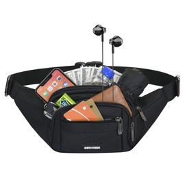 GERIINEER Bumbag for Women Men Waist Fanny Pack with 4 Zipped Pockets Waterproof Running Bumbags Adjustable Belt for Hiking Travel Walking Outdoor Sport Dog Walking (Black#1)