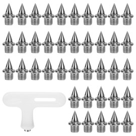 Spike Nails, Pack of 40 Steel Robust Spike Nails, 5 mm, Pyramid Replacement Spikes Wrench for Athletics, Training, Competition (Silver Colour)