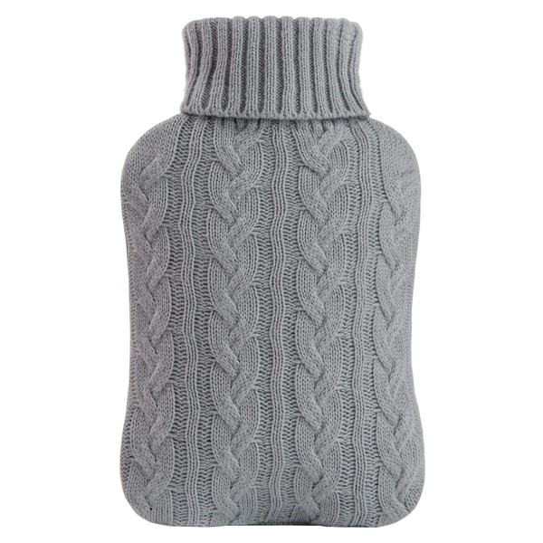 samply Hot Water Bottle with Knitted Cover, 2L Hot Water Bag for Hot and Cold Compress, Hand Feet Warmer, Neck and Shoulder Pain Relief, Gray