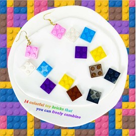 INLOLLY Funny Free Combination Toy Bricks Earrings for Women Girls, Colorful Acrylic Building Block Drop Dangle Earrings, Unisex Pride Earrings Rainbow Jewelry Outfits Accessories Gifts