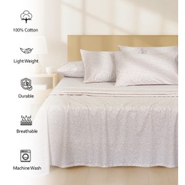 RUVANTI 6 Pcs Cotton Sheets - 100% Natural Cotton Soft, Lightweight & Breathable Crispy Percale Bed Sheets, Queen Sheet Set 16" Deep Pockets, Orchid Charm