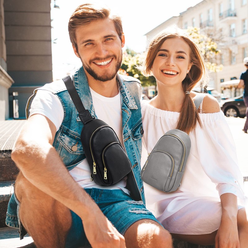 S-ZONE Women Leather Small Sling Bag RFID Blocking Chest Crossbody