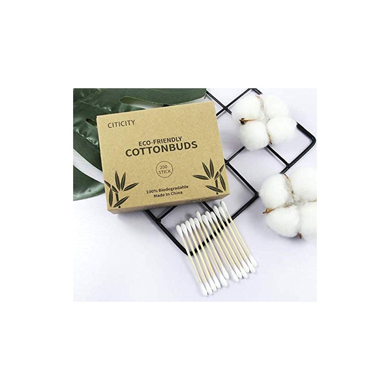 200 Hisopos de Bamboo con almohadillas de algodón 100% Biodegradables.