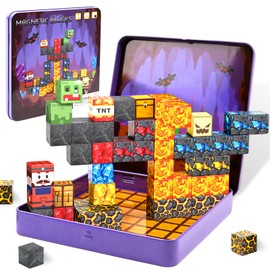 YUEJIDZ Magnetic Building Blocks with Portable Iron Box, 49 Pieces Mini Magnetic Building Blocks, Travel Toy, Montessori Creative Children's Games, Children's Toy for Children from 3 4 5 6 7 8+ Years