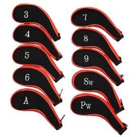 10 Pcs Cushion Zipper Golf Club Iron Covers Head Covers (Red)