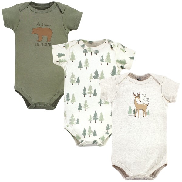 Hudson Baby Unisex Baby Cotton Bodysuits, Forest Deer 3-Pack, 12-18