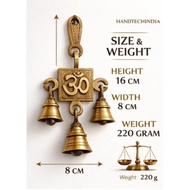 OM/AUM - 3 campanas para colgar en la pared, regalos de decoración del hogar, campanario de latón tradicional indio, decoración del hogar, accesorios Pooja, figura de ídolo hindú con diseño único para