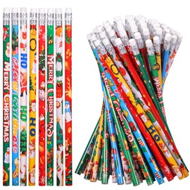 emzrivo Christmas Pencils Xmas Wood Pencils with Eraser Christmas Holiday Pencils Snowman Pencils Santa Elk Pencil Assorted Christmas Stationery Pencil Christmas Party Supplies, 8 Styles(72)