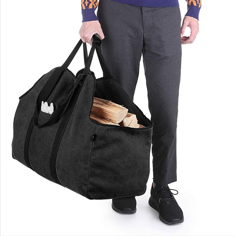 BONTHEE Extra Large Waterproof Firewood Log Carrier Canvas Firewood Holder