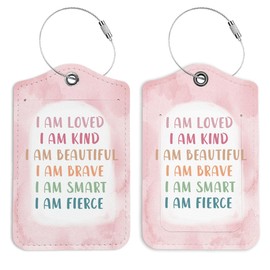 LARTSFRO Pink I am Kind Brave Smart Inspirational Luggage Tags for Suitcases, Girls Luggage Tag, Back to School for Students, Trendy Girly 2 Pack Travel Luggage Tags, Teen Girls Gifts Suitcase Tags