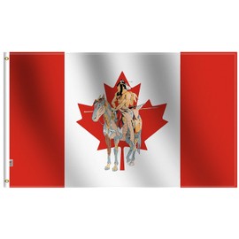 Canada Indian Horse Flag 3X5Ft Large New, Both Sides 150D Smooth Satin for Moderate-Outdoor&Indoor Native Indigenous Canadian Indian Horse Flag 3'x5' Banner