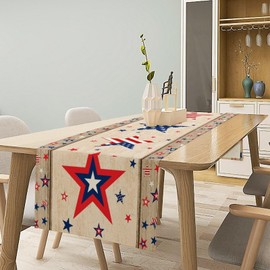 4th of July Table Runner American Flag Wood Stars Stripes Independence Day Seasonal Dinner Runner for Home Kitchen Dining Table Decoration 13"x70"