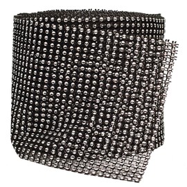 Lassos Boutique 4.75" X 10 Yards 24 Rows Faux Diamond Rhinestone Mesh Wrap for Wedding, Party, and Events Decoration (Black/Silver)