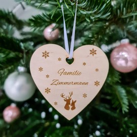 Personalisierte Weihnachtskugel Familie - Besondere Weihnachtskugeln mit Namen - Christbaumkugel Herz - Weihnachtskugel aus Holz