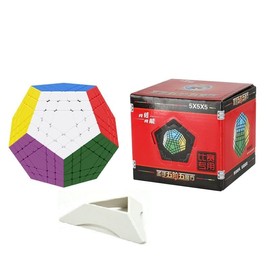 FunnyGoo Shengshou 5 x 5 Dodecahedron 12 Surface Gigaminx Megaminx 5 x 5 x 12 Magic Puzzle Cube Sticker-Free from a Cube Display Stand