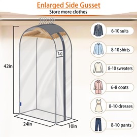 roomtalk Clear Garment Bags for Hanging Clothes 10" Side Gusset, Suit Bags for Closet Storage, Suit Cover for Shirts Coats Dresses (24"X42"X10" 3Pack)