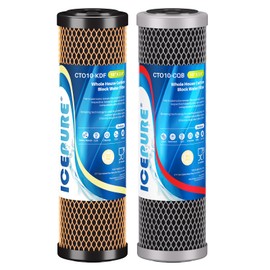 ICEPURE 2.5" x 10" Whole House CTO Activated Carbon Water Filter Combo Kit, 10 Inch KDF Cartridge and Upgraded Activated Carbon Lead Remove Filter Replacement for FXWTC, WHEF-WHWC and MORE, 1 Combo