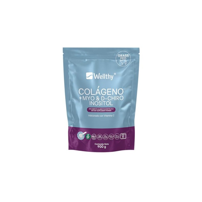 Wellthy Colageno Hidrolizado Myo Chiro Inositol 900g Ratio Azúcar Scoop