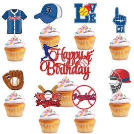 VARACL 25PCS Baseball Cupcake Toppers, Sports Theme Players Cupcake Picks for Baseball Theme Baby Shower Kids Boys Girls Birthday Party Decoration Supplies