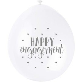Happy Engagement White Latex Balloons (22cm) - Perfect for Showcasing Engagement Moments - 10ct