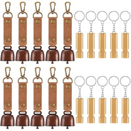 Hotop 10 Bear Bell with Whistle Set 10 Loud Bear Bell with Magnetic Silencer Emergency Whistle Bear Protection Product Survival Outdoor Hiking Camping Fishing Climbing Self Defense(Black, Silver)