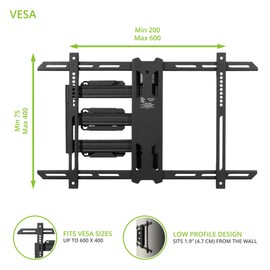 Kanto PS350 Full Motion Articulating TV Wall Mount for 37-inch to 60-inch TVs | Low Profile & 22" Extension | VESA Compatible up to 600x400 | Black