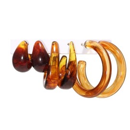 Minimalist Colorful Acrylic Resin 3pairs C Shape Round Circle Hoop Thick Chunky Wide Thin Acetic Acid Drop Dangle Earrings Set Vintage Boho Jewelry for Women-brown