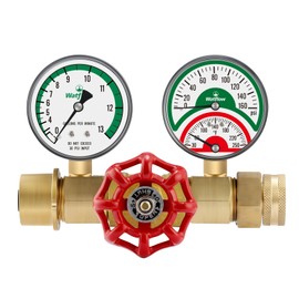 Watflow Water Flow Gauge, Temperature and Pressure Test Assembly, 0-160psi,0-13 GPM, 3/4" Female Hose Thread.
