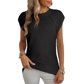 Dokotoo Black Sweaters for Women Crewneck Chunky Cable Knit Vest for Women 2025 Womens Vest Top Fashion Clothing Fall Sweaters Western Outfit Winter Old Money Clothes Black Medium