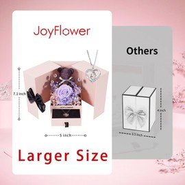JoyFlower Preserved Flowers with Necklace Gifts for Mom, Unique Pearl Rose Eternal Flower Bear with Necklace Gift for Grandma, Preserved Real Purple Roses Birthday Mother's Day Gift for Mother Grandma