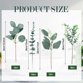 Chunyin 32 Pcs Mixed Artificial Eucalyptus Leaves Stems Fake Eucalyptus Leaves Sprays Silver Dollar Faux Greenery Branches for Rustic Vase Floral Wreath Bouquets Wedding Decoration(Novelty)